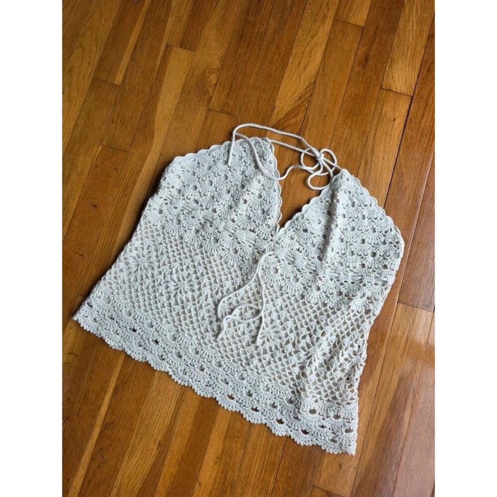 NWT Vintage Crochet Halter Top - Size L Cottagecore Lace Tie Neck - Size L - Picture 2 of 6